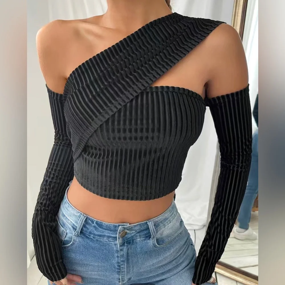 NEW Asymmetrical One shoulder black top Small / S